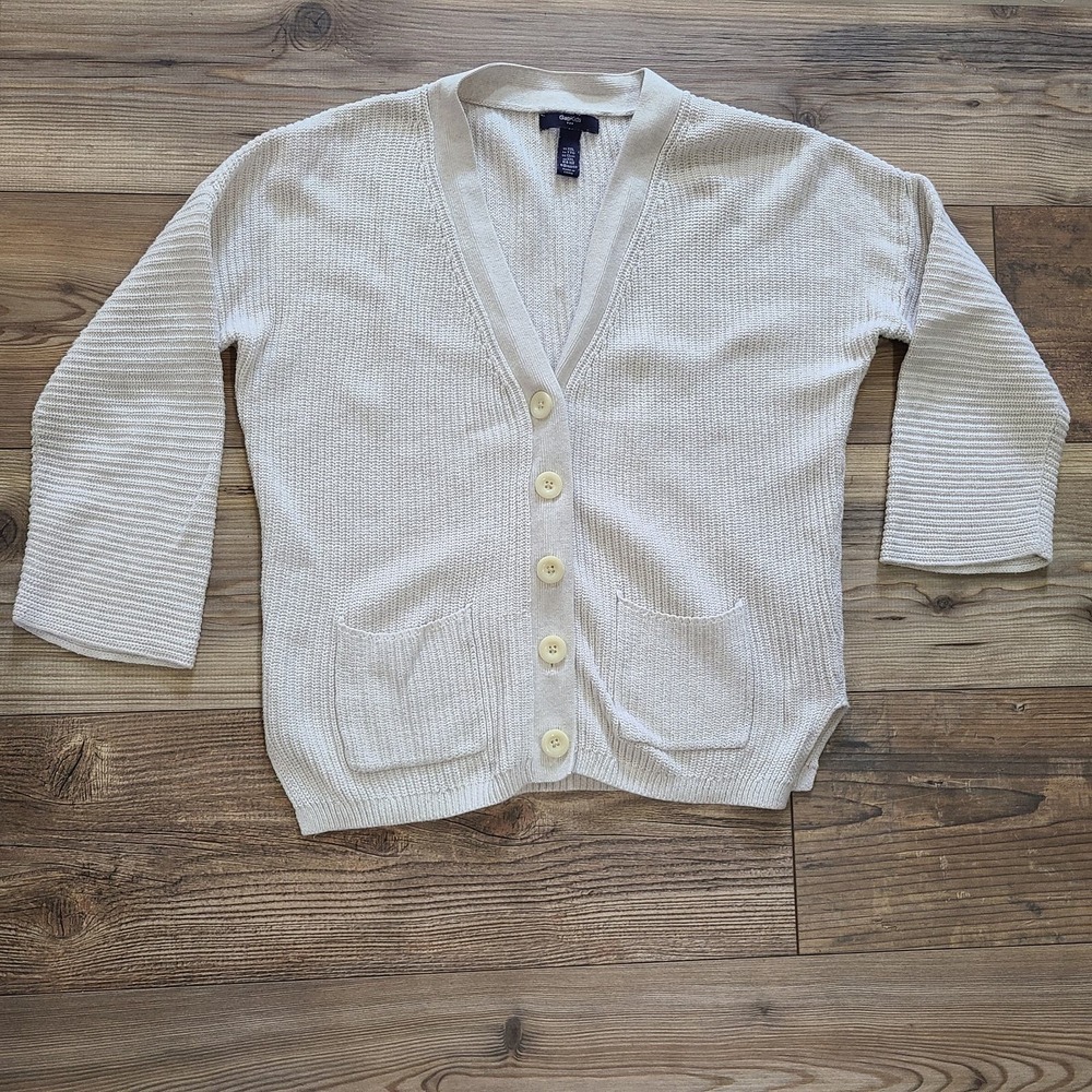Gap Kids Youth XXL 13 YRS Button Front Cream 2 Pocket Knit Grandpa‎ Cardigan
